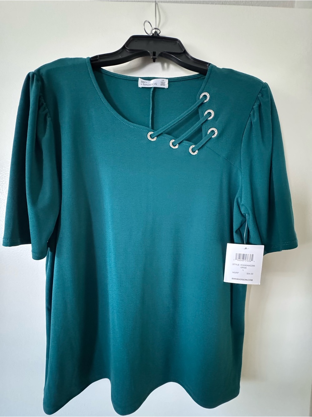 Madison Teal Short Sleeve Top with Grommet Lattice